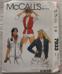 7933 MCCALLS 1982 UNLINED BUTTON  POCKET JACKET OR VEST PATTERN 12 34 UNCUT
